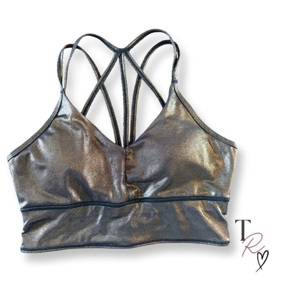 Born Primitive Metallic Strappy Sports Bra Gold/Black Shimmer Size Medium - Picture 1 of 9